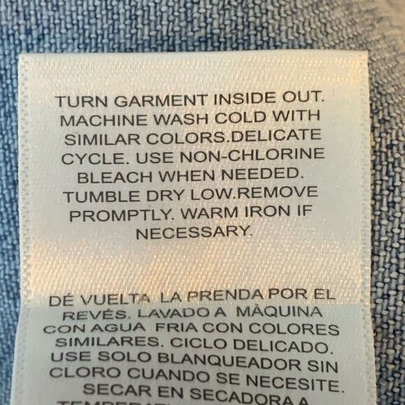 Habitual Jean Jacket XL Belted Button Up Tortoise Shell Detail Pockets Denim NWT - Picture 15 of 16